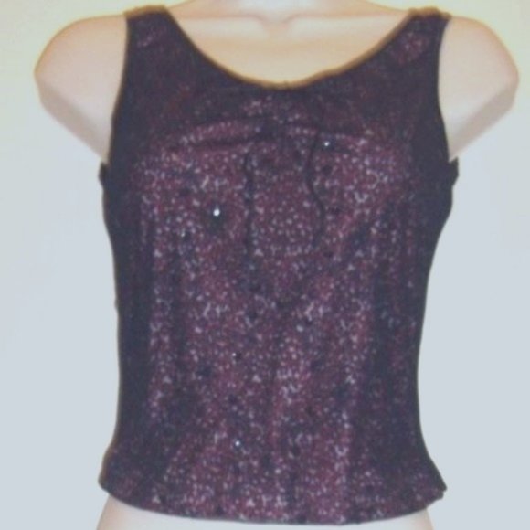 Rare True Vintage Lined Mesh Sequins Bowed Front Black Back Top